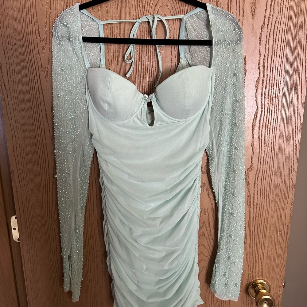 Oh Polly, blue long sleeved mini dress.